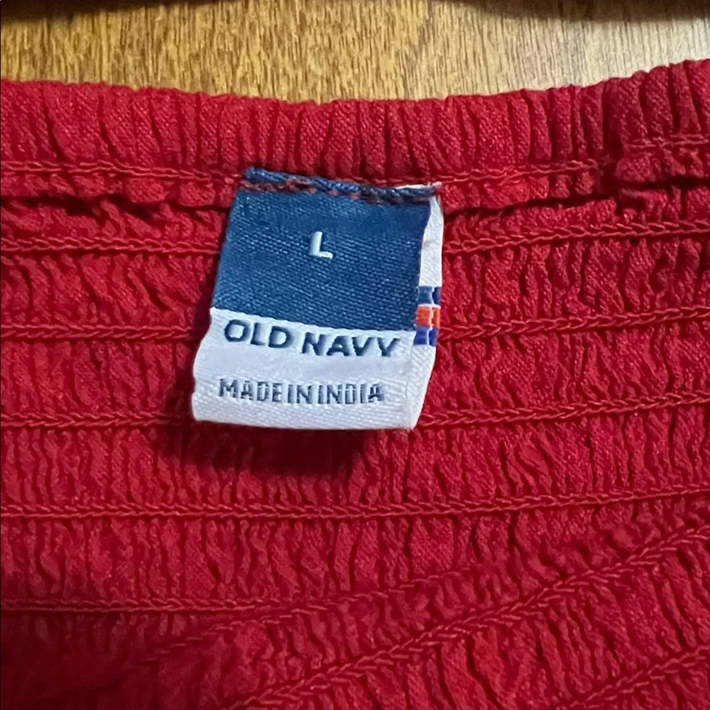 Old Navy Smocked Peplum Top Large Red Boho Festival Cottagecore Long Sleeve